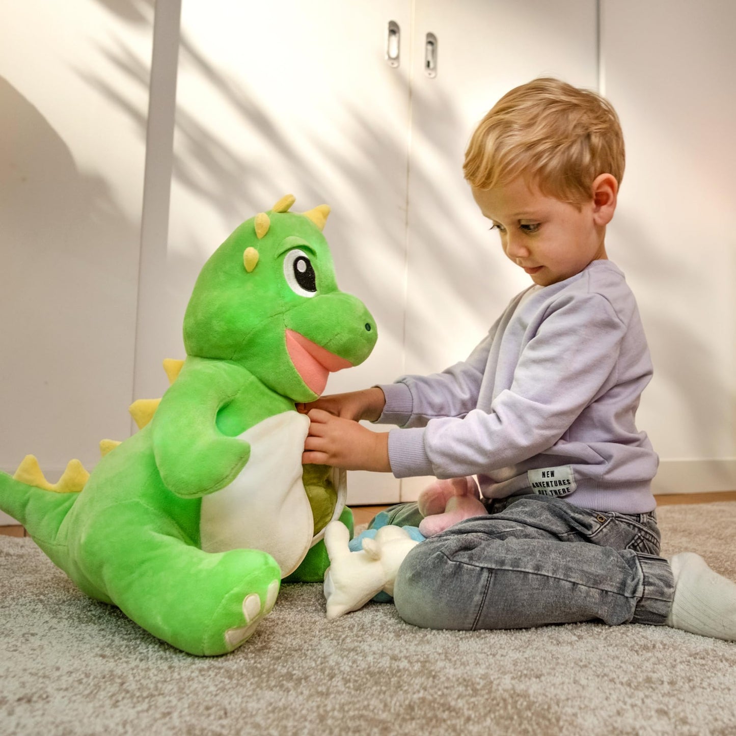 Dinosaur Toys for Kids 2-4, 3-5, Stuffed Animal Giant Dino Plushie with Lights, Sound & 4 Baby Dinosaur Plushies Inside Belly | Stuffed Dinosaur for Boys, Girls, Toddlers