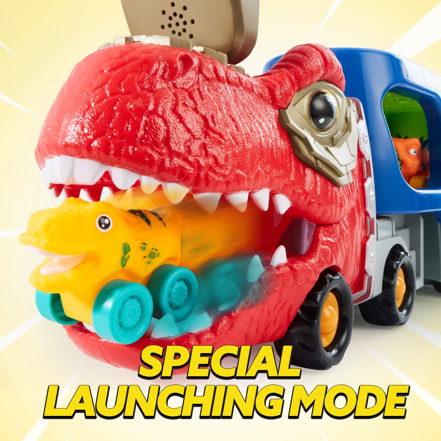 JOYIN Dinosaur Truck Toys for Kids, Kids Toys Boys Age 3 4 5, Dinosaur Car Carrier Truck Toy with 6 Rubber Car Vehicles, Toddler Birthday Gifts with Music & Lights for 3 4 5 Year Old Boys