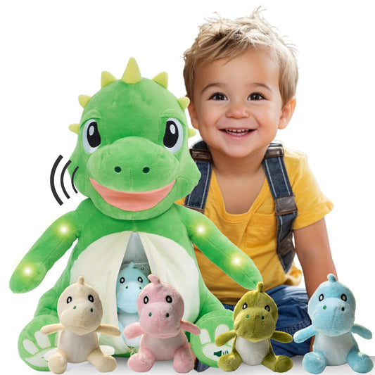 Dinosaur Toys for Kids 2-4, 3-5, Stuffed Animal Giant Dino Plushie with Lights, Sound & 4 Baby Dinosaur Plushies Inside Belly | Stuffed Dinosaur for Boys, Girls, Toddlers