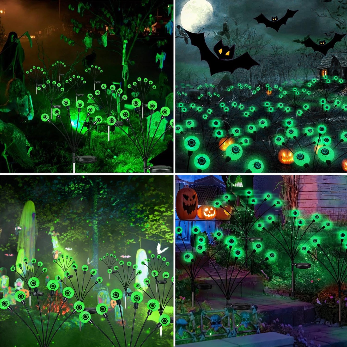 6Pack 36LED Halloween Decorations Outdoor Solar Eyeball Lights, Waterproof Swaying Firefly Lights, Solar Path Lights Halloween Lights for Halloween Party Garden Yard Pathway Grave Ghost Decor (Green)