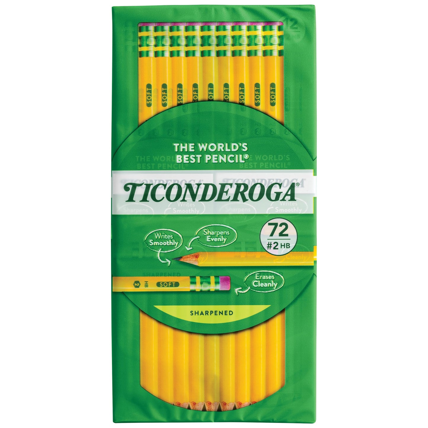 Ticonderoga Wood-Cased Pencils, Pre-Sharpened, 2 HB Soft, Yellow, 72 Count