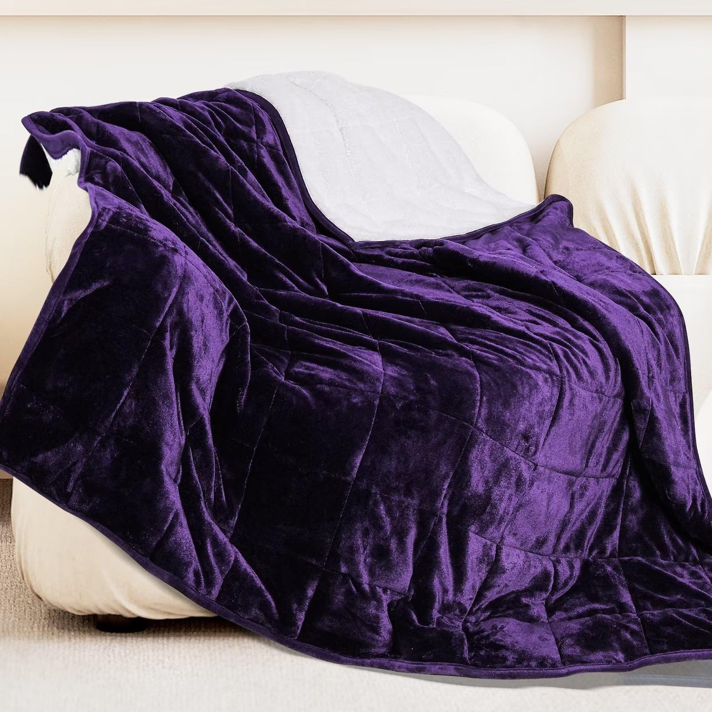 Alomidds Weighted Blanket for Adult Queen Size 20lbs 60 x 80 inches,Weighted Blankets with Soft Plush Fleece,Fluffy Thick Warm Sherpa & Cozy Flannel Heavy Blanket for Sofa Bed,Purple