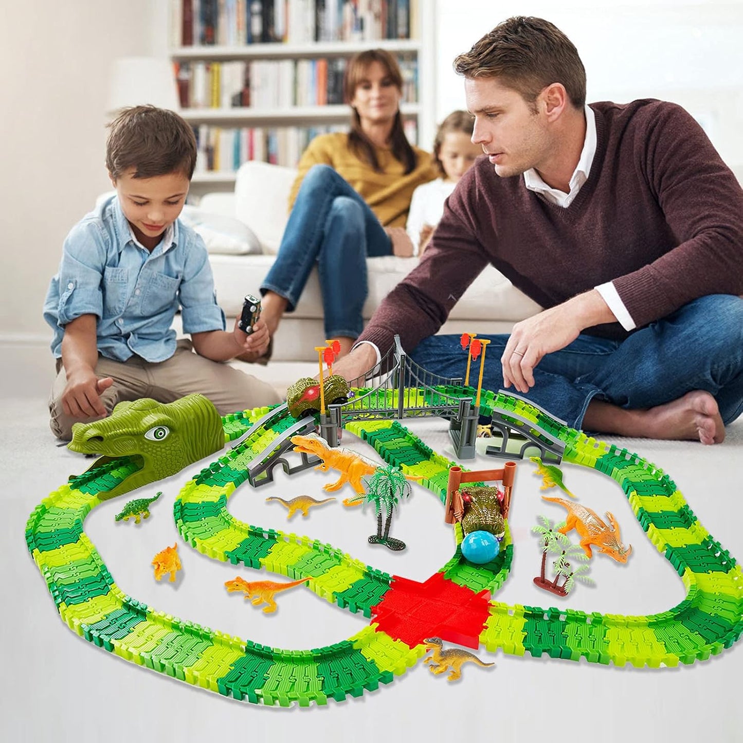 BEMITON Dinosaur Toys Race Car Track, Create a Dinosaur World Road Race, Flexible Dinosaur Track Toys Set, Christmas Birthday Gifts for 3 4 5 6 7 Years Old Boys Girls Kids