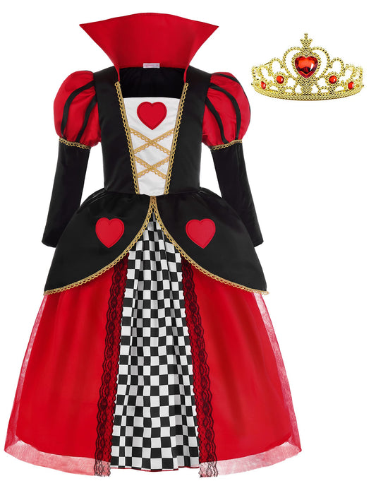 ReliBeauty Red Hearts Girls Costume Queen Dress for Kids Girls with Crown