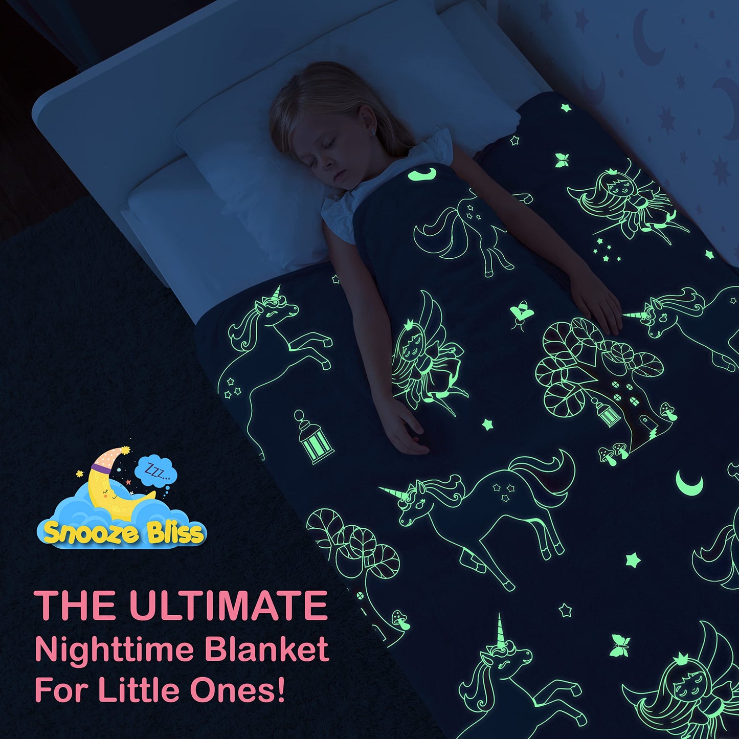 Glow in The Dark Dinosaur Blanket for Boys –Soft Plush Blue Fleece Throw Blanket. Great Dinosaur Gifts for Kids, Grandkids, Baby, Toddler, Birthday, Christmas! 8+ Hour Glow. (50”X60”)