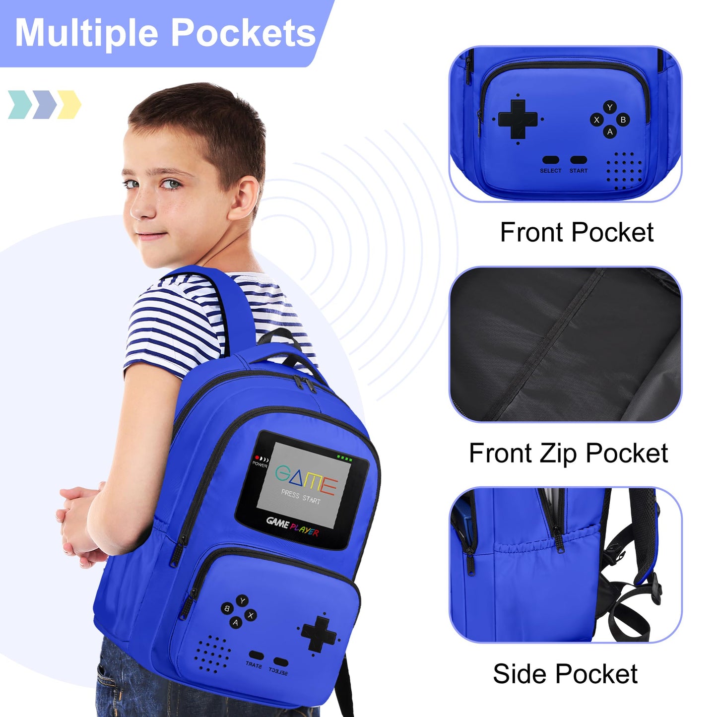 Game Backpack Set for Boys Kids, Gaming Kids Boys Backpack with Lunch Box and Pencil Bag, Large Capacity Game School Bag 17"