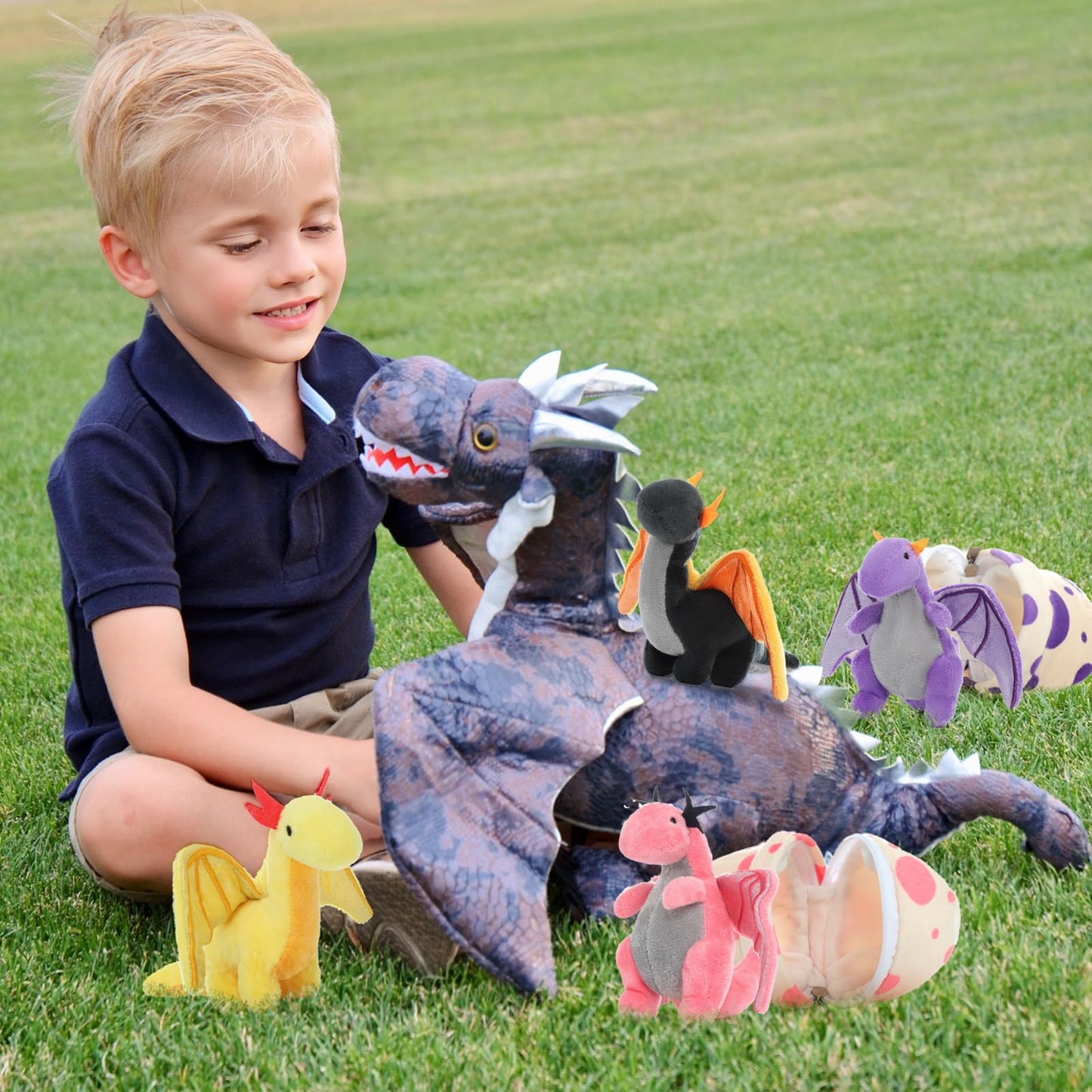 MaoGoLan 4 Pcs Dinosaur Stuffed Animals for Girls,Purple Stuffed Dinosaurs Plush Toys Set for Toddlers, Mummy Dinosaur with 3 Baby Triceratops Plushies, for Kids