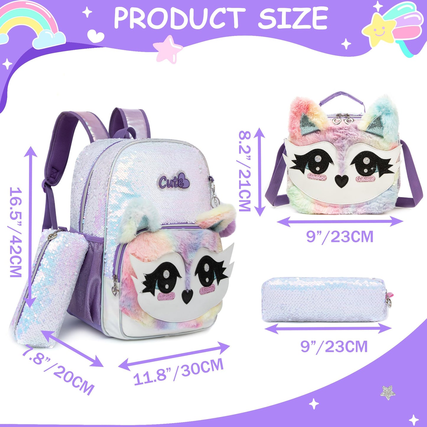 Meetbelify Backpacks for Girls,Kids School Backpacks with Lunch Box for Elementary Preschool Students Cute Panda Sequin Travel Backpack 3 in 1 Bookbag Set for Girls