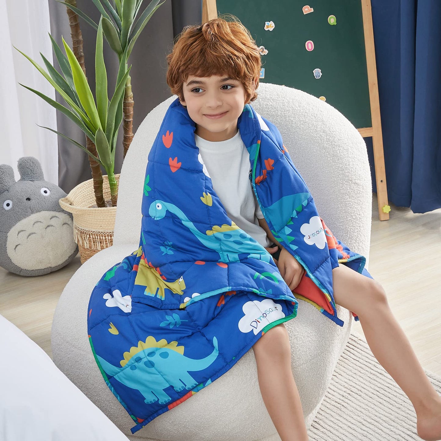 HOSUKKO Weighted Blanket - Weighted Blanket 5 lbs Blue Dinosaur Heavy Blanket - Breathable Blanket(36 * 48 inches, 5 lbs)