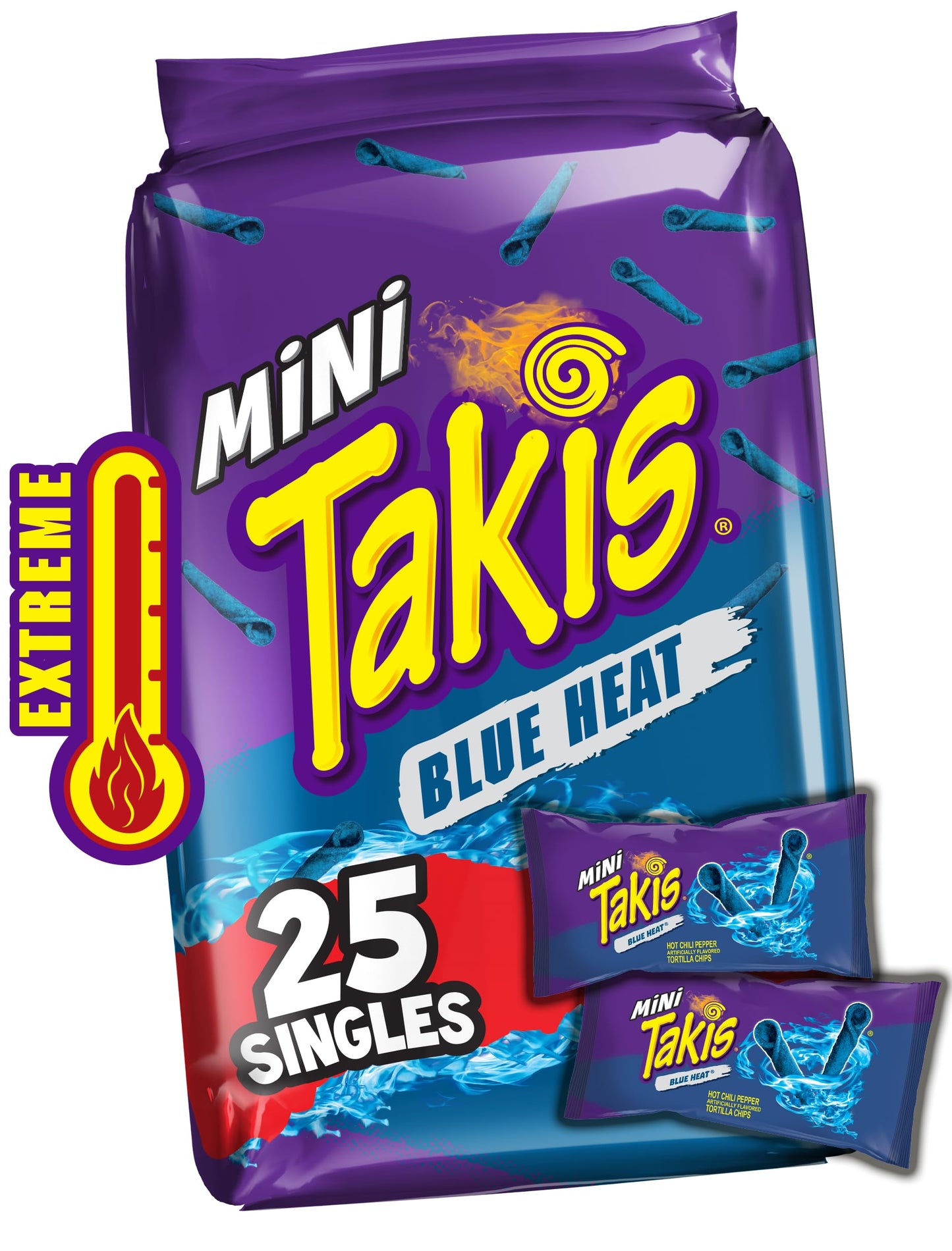 Takis Fuego Mini 25 pc / 1.23 oz Bite Size Multipack, Hot Chili Pepper & Lime Flavored Extreme Spicy Rolled Tortilla Chips