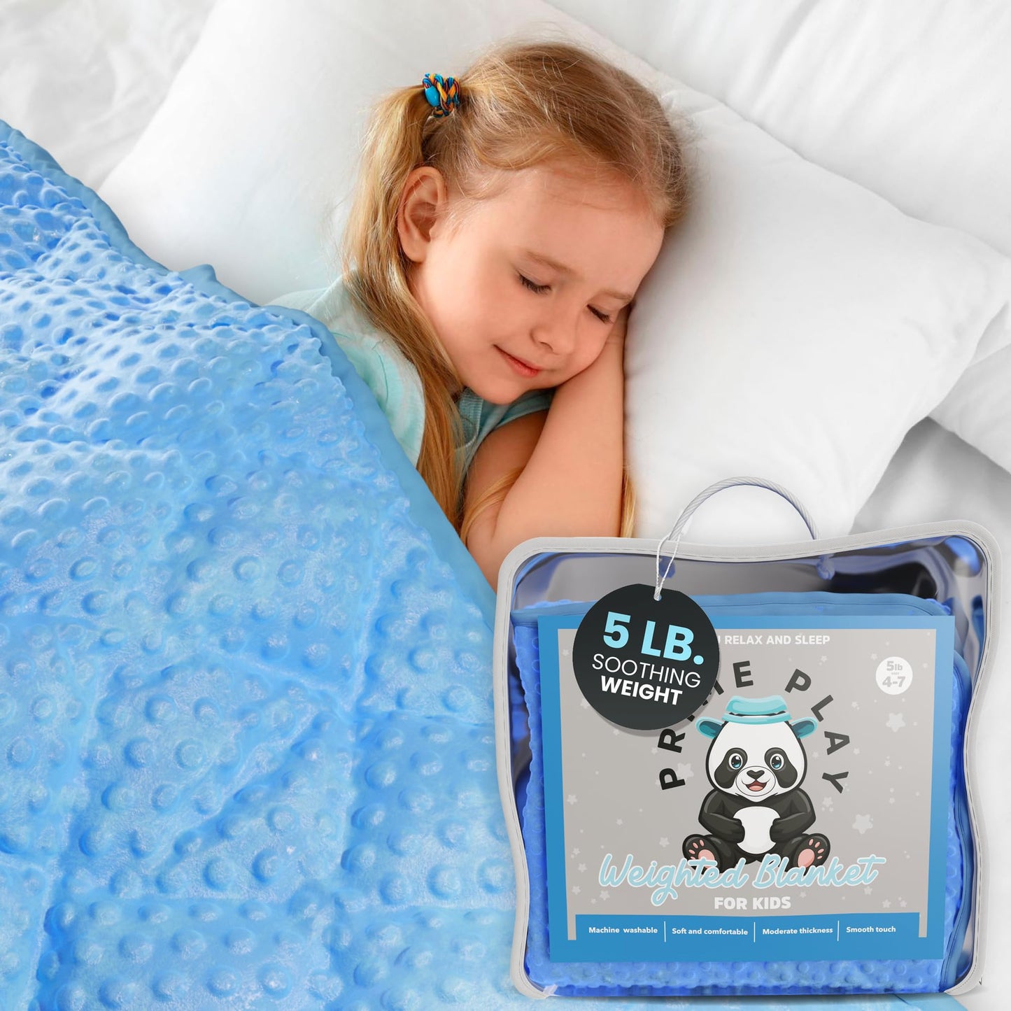 5lb Child's Weighted Blanket - Kids Weighted Blanket 5 Pounds (36" x 48") - Cute Dotted Texture Sensory Blanket - 5 lbs Weight Blanket for Kids Ages 4 to 7 - Machine Washable, Travel Friendly (Blue)