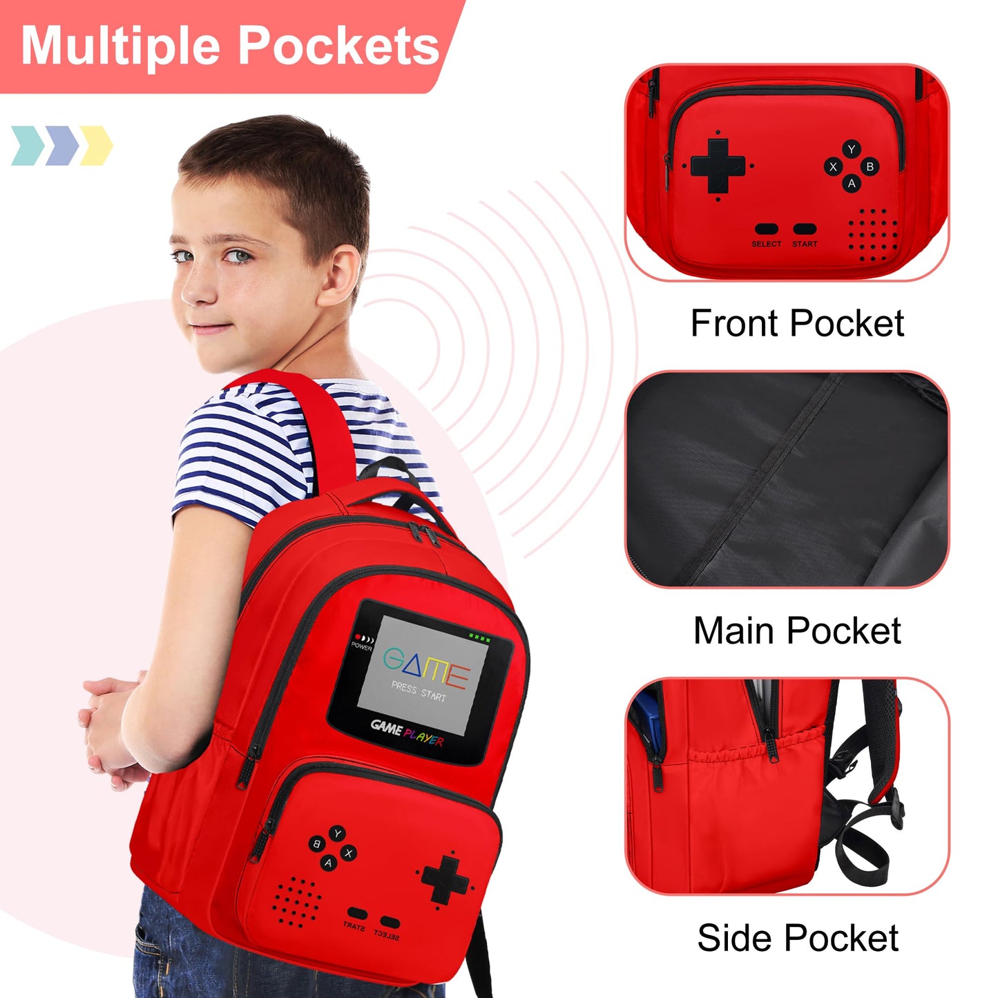 Game Backpack Set for Boys Kids, Gaming Kids Boys Backpack with Lunch Box and Pencil Bag, Large Capacity Game School Bag 17"