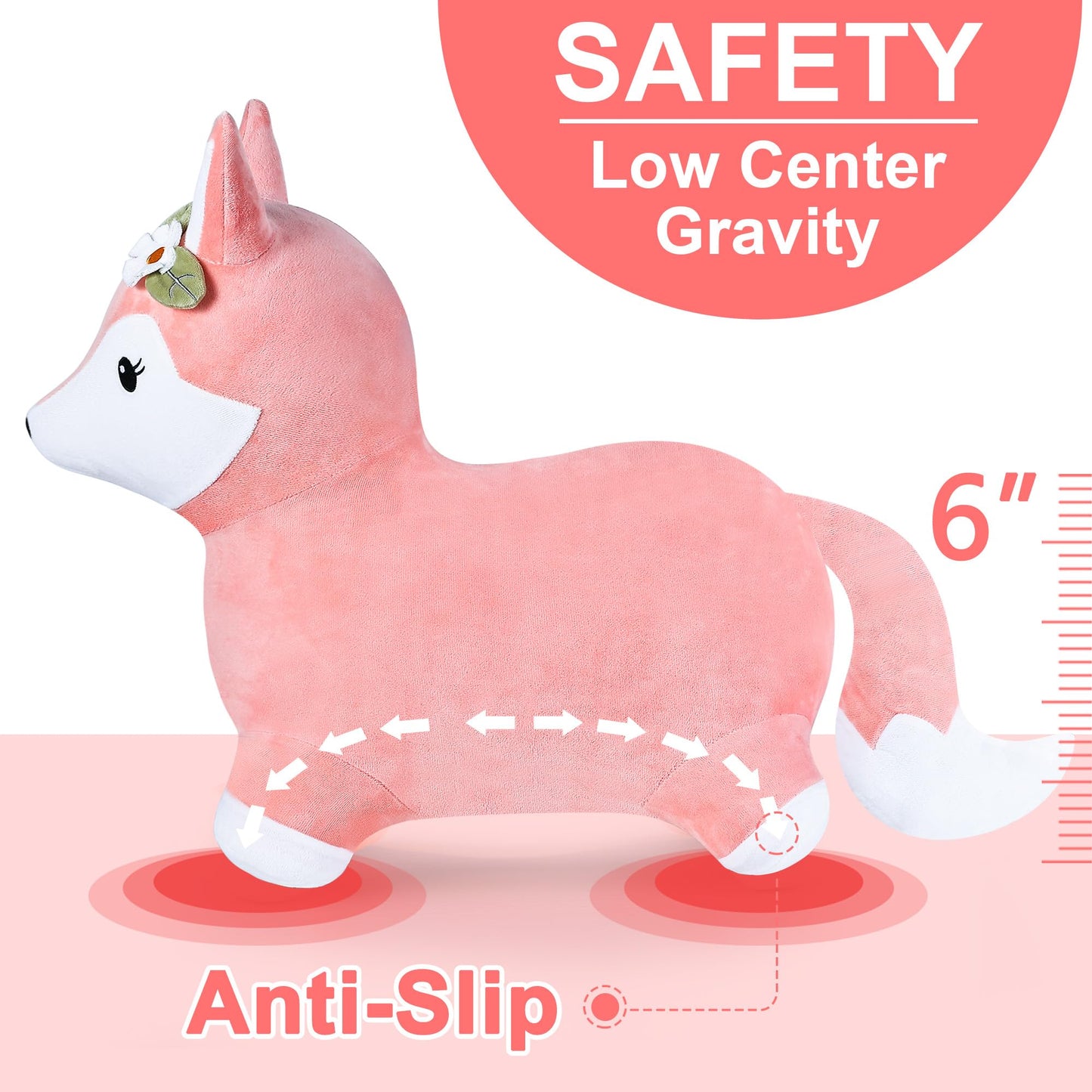 iPlay, iLearn Bouncy Pals Hopping Unicorn Horse, Toddler Girl Inflatable Bouncing Animal Hopper Toy, Outdoor Indoor Plush Ride on Bouncer, Baby Birthday Gift 18 Month 2 3 4 Year Old Kid - Unicorn