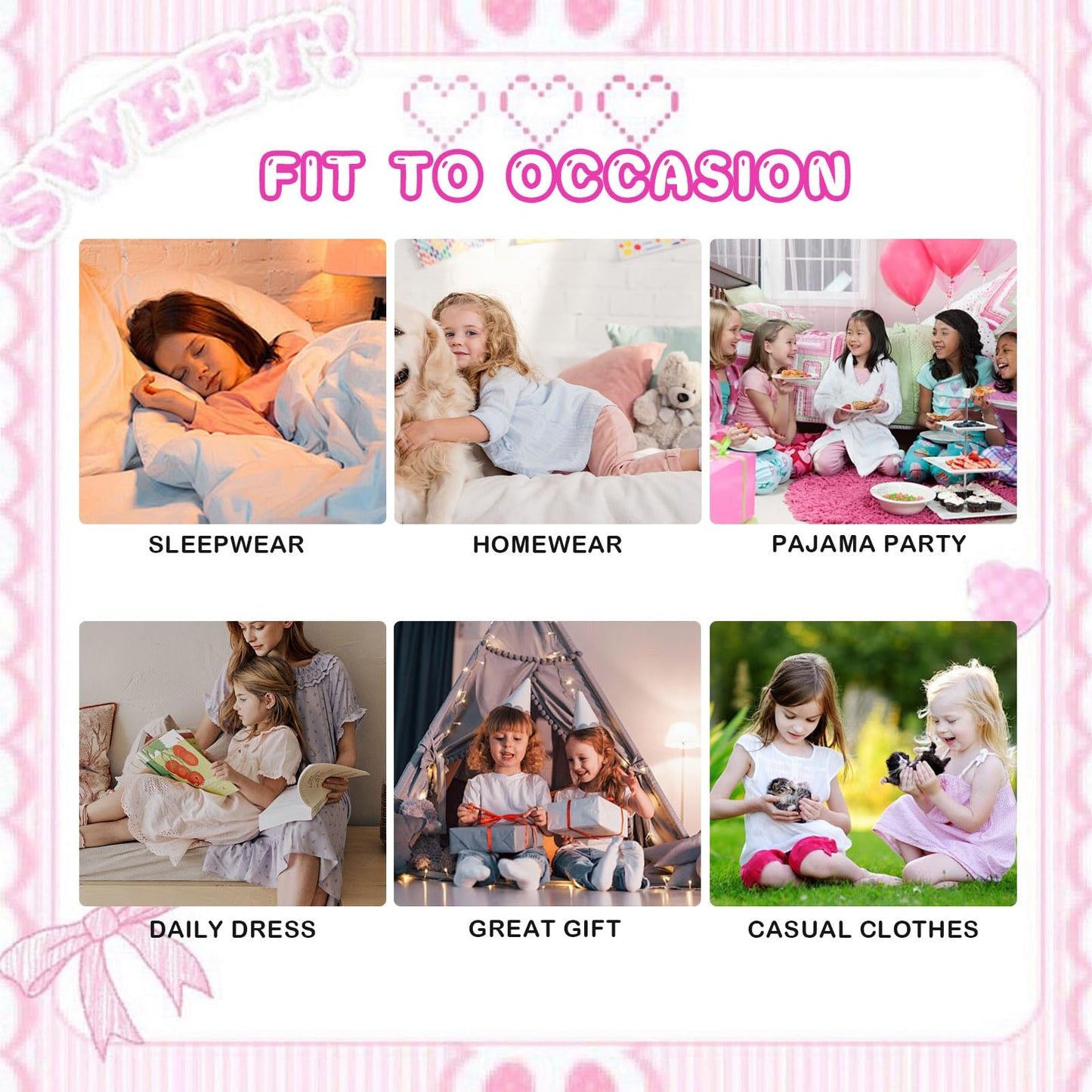 COTRIO Nightgowns for Girls Toddler Princess Night Dress Pajamas Nightshirts Sleepwear Night Gowns 2 Pack Sleep Clothes