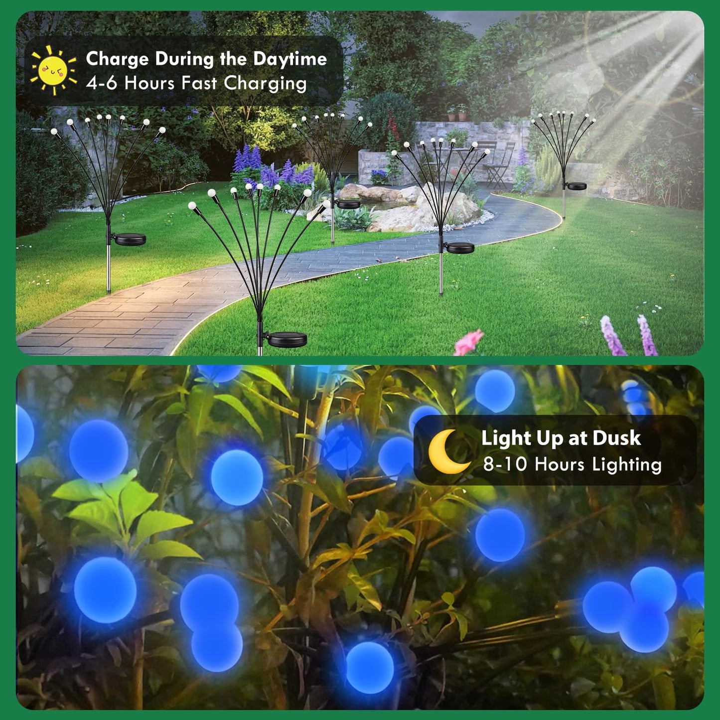 6Pack 36LED Halloween Decorations Outdoor Solar Eyeball Lights, Waterproof Swaying Firefly Lights, Solar Path Lights Halloween Lights for Halloween Party Garden Yard Pathway Grave Ghost Decor (Green)