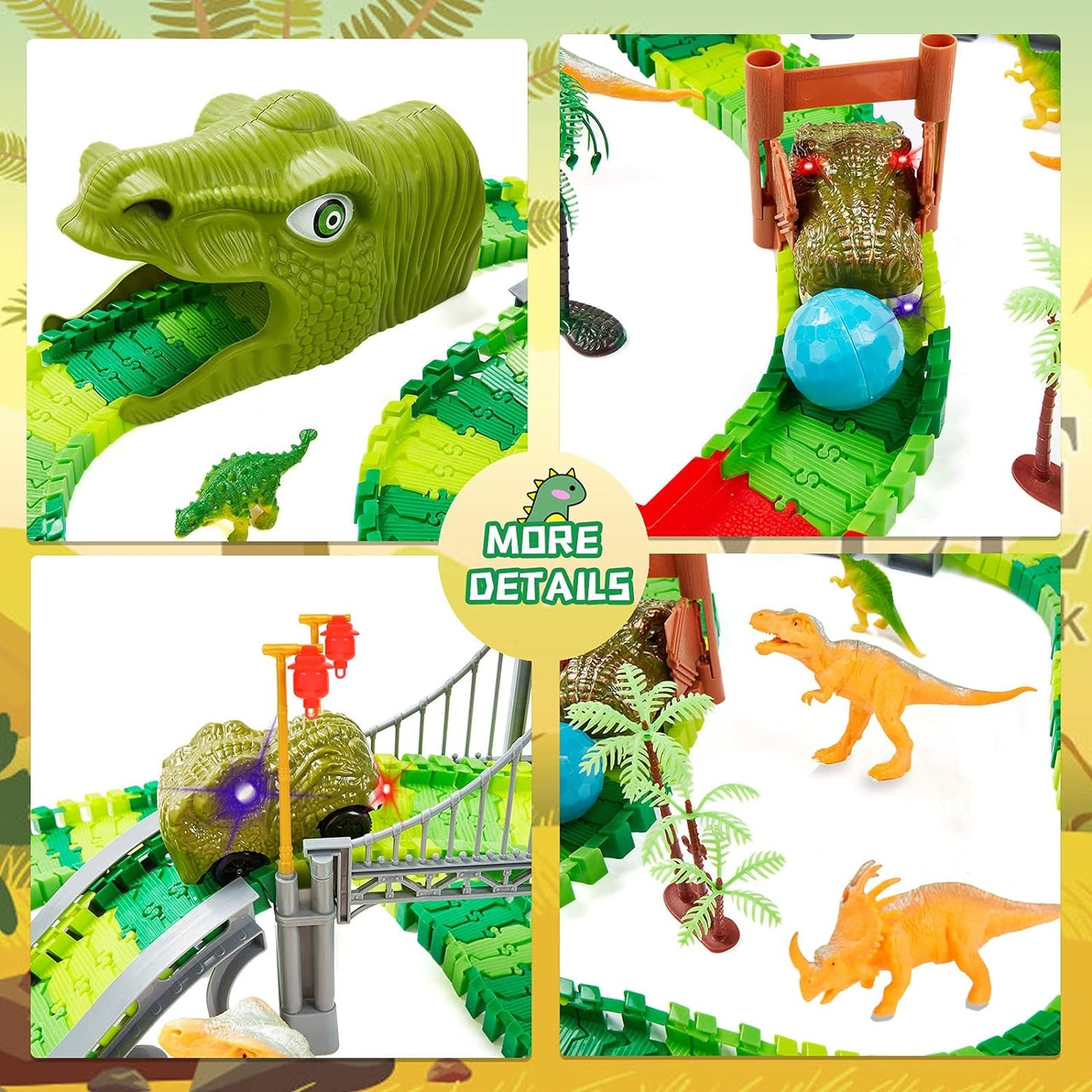 BEMITON Dinosaur Toys Race Car Track, Create a Dinosaur World Road Race, Flexible Dinosaur Track Toys Set, Christmas Birthday Gifts for 3 4 5 6 7 Years Old Boys Girls Kids