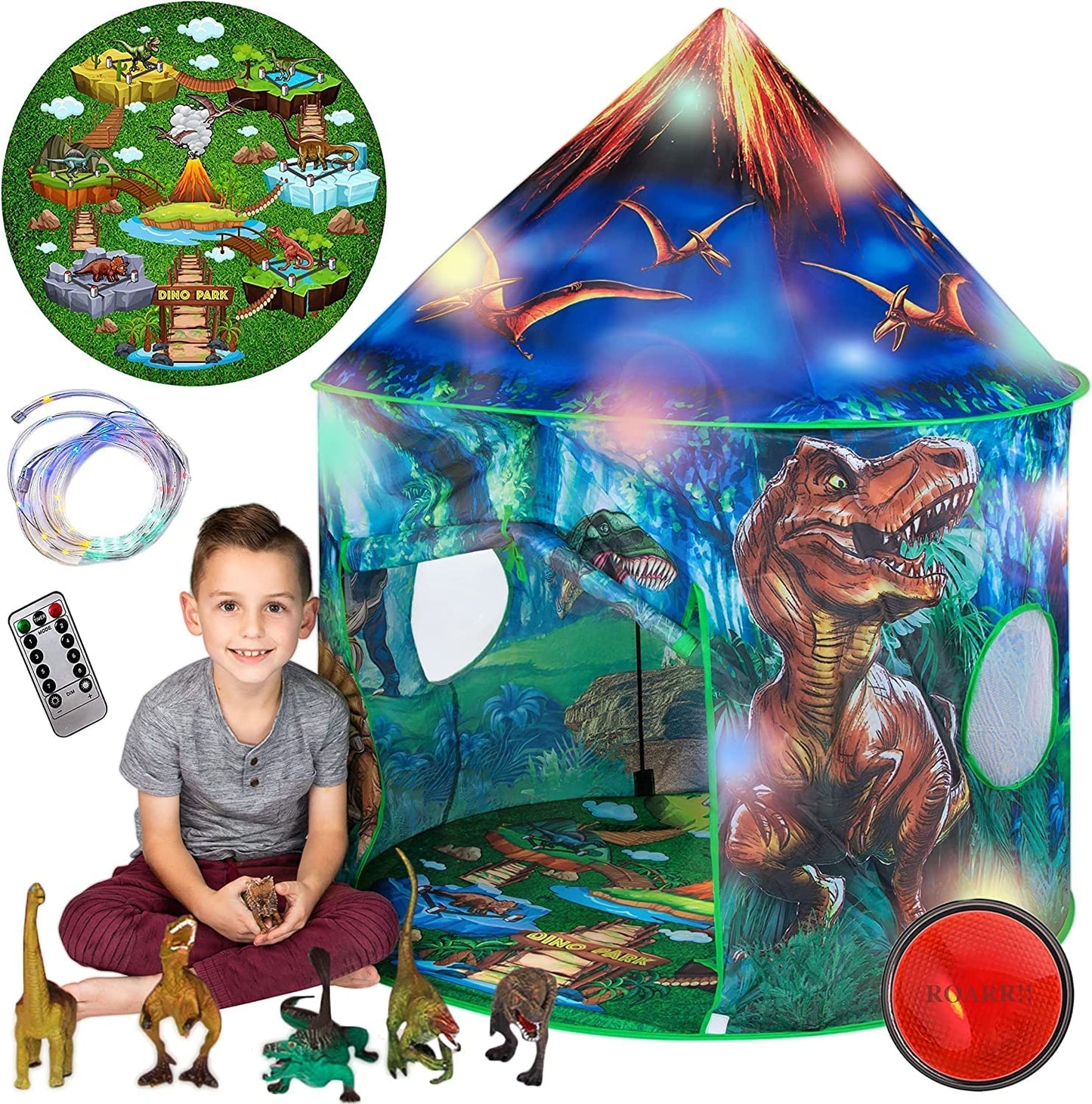 Dinosaur Pop Up Kids’ Play Tent by Toy To Enjoy Indoor & Outdoor, Boys & Girls Includes Remote Controlled Lights, Roar Sound Button & 6 Different Toys