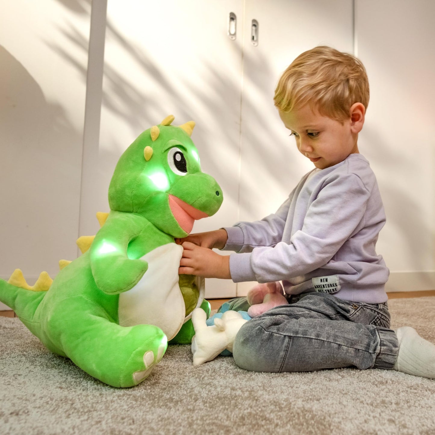 Dinosaur Toys for Kids 2-4, 3-5, Stuffed Animal Giant Dino Plushie with Lights, Sound & 4 Baby Dinosaur Plushies Inside Belly | Stuffed Dinosaur for Boys, Girls, Toddlers