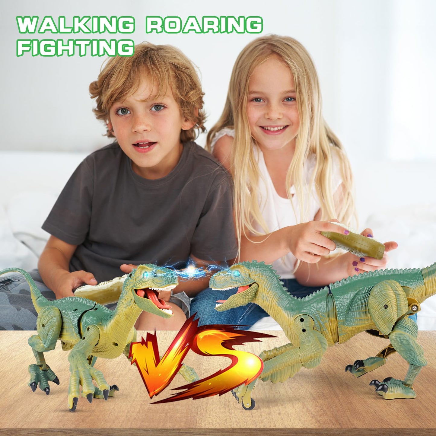 VERTOY Remote Control Dinosaur Toys for Kids - Build a Big Walking Velociraptor Dino with Light and Sound, Birthday Gift Ideas for Boys and Girls 3-5 5-7 8-12 Year Old