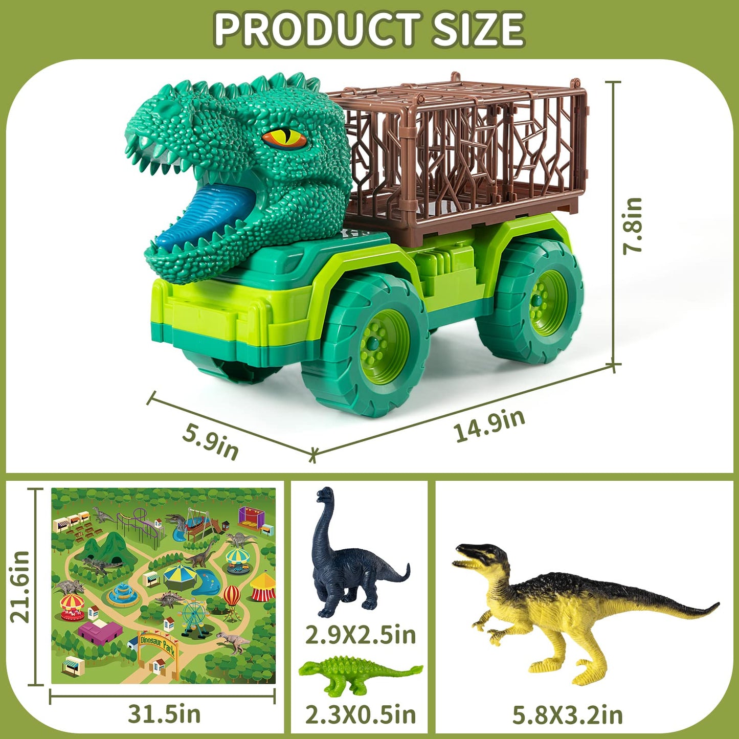 TEMI Dinosaur Truck Toys for Kids 3-5 Years, Tyrannosaurus Transport Car Carrier Truck with 8 Dino Figures, Activity Play Mat, Dinosaur Eggs, Trees, Capture Jurassic Play Set for Boys and Girls