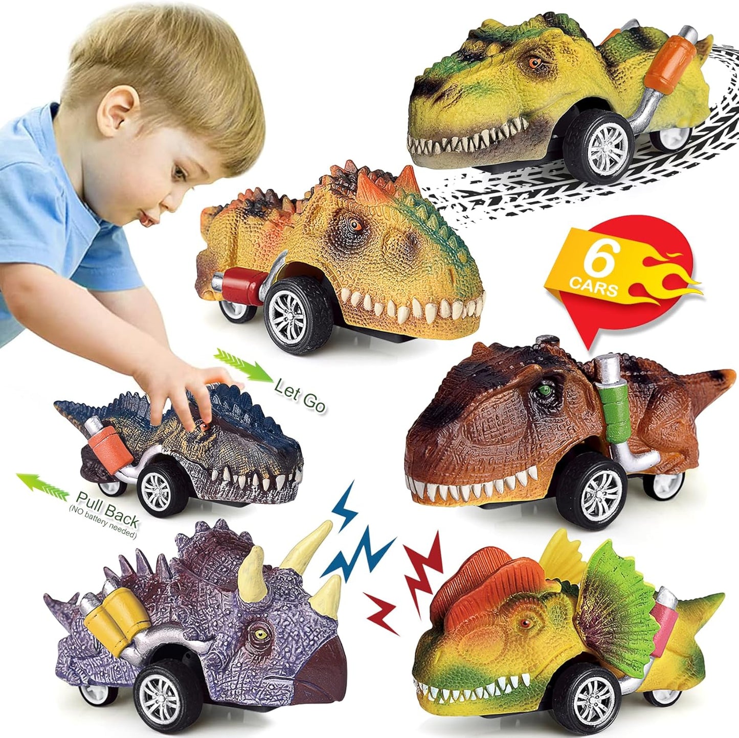 Dinosaur Toy Pull Back Cars: 6 Pack Dinosaur Toys for Kids 3-5, Dino Toys Car for 3 Year Old Boys and Toddlers, Boy Toys Age 3,4,5 and Up, Dinosaur Games Toddler Boys Girls Birthday Gifts