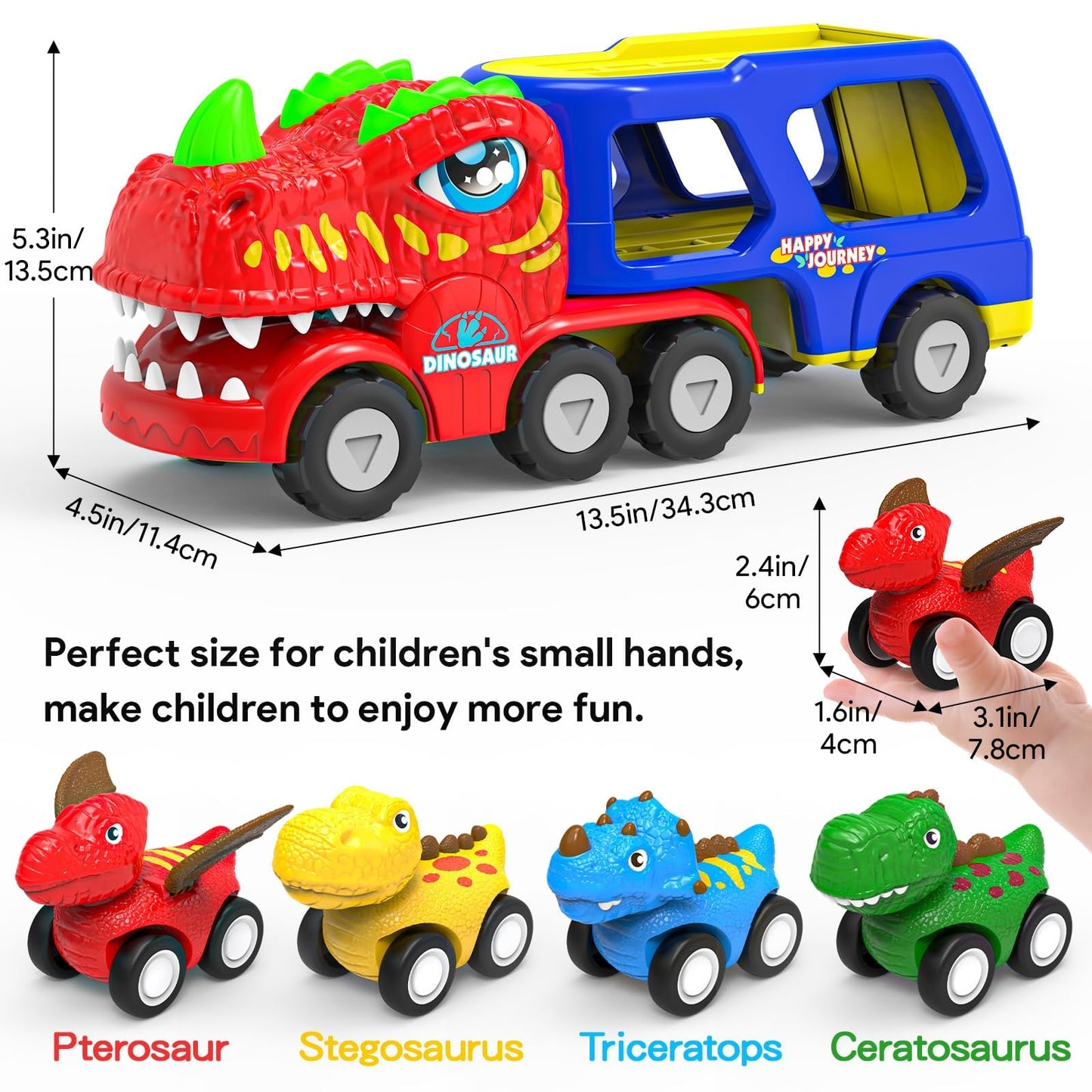 Toddler Car Toys for 1 2 3 4 Year Old Boy Kids Toys 5-in-1 Dinosaur Transport Carrier Trucks Toys for Boys 1-3 with Sounds & Lights Toddler Toys for Boys Age 1-2 2-4 Dinosaur Toys for Kids 3-5 4-6