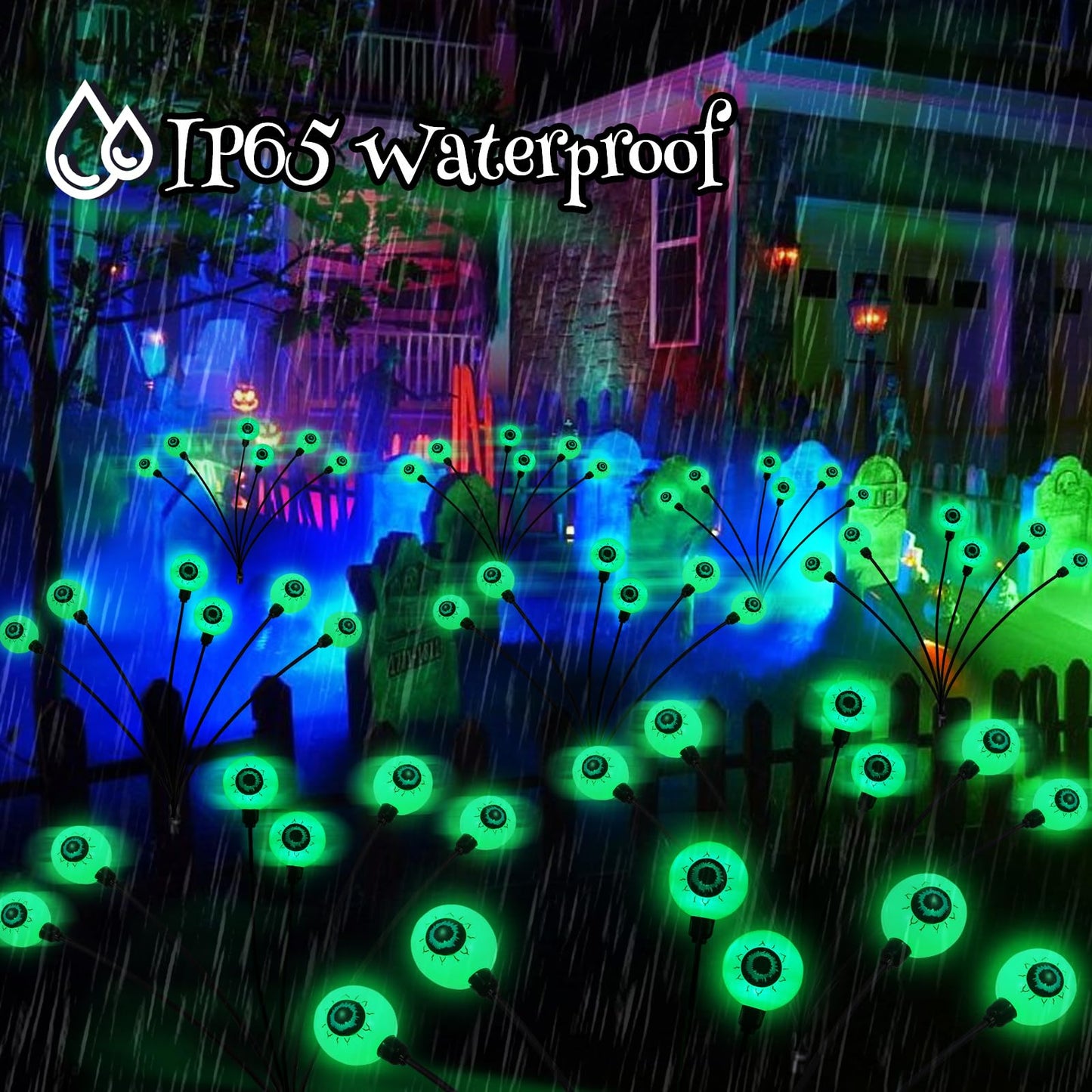 6Pack 36LED Halloween Decorations Outdoor Solar Eyeball Lights, Waterproof Swaying Firefly Lights, Solar Path Lights Halloween Lights for Halloween Party Garden Yard Pathway Grave Ghost Decor (Green)