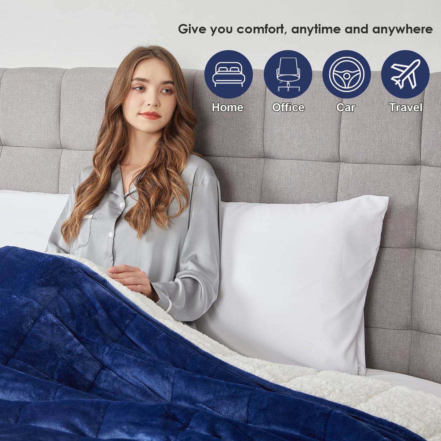 CYMULA Sherpa Weighted Blanket Queen Size - 60"x80" 15lbs Soft Plush Flannel Fleece Heavy Blankets for Adults - Cozy Warm Snuggly Fuzzy Throw Blanket for Bed Couch Sofa - Gifts for Men Women Christmas