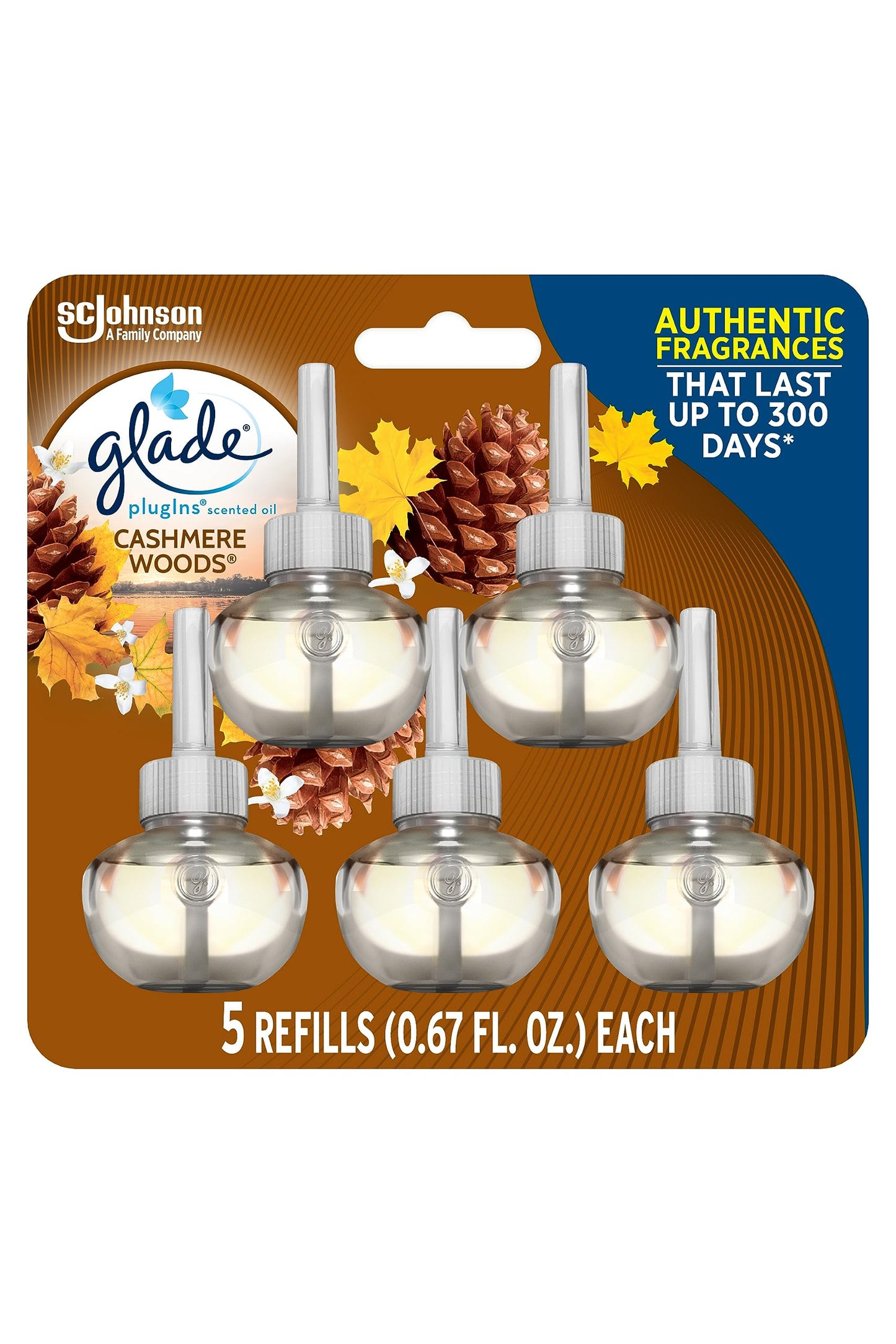 Glade PlugIns Refills Air Freshener, Scented and Essential Oils for Home and Bathroom, Apple Cinnamon, 3.35 Fl Oz, 5 Count