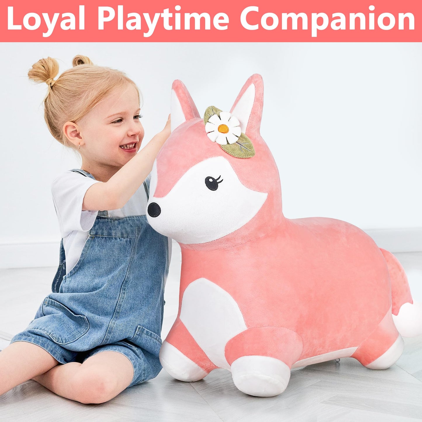 iPlay, iLearn Bouncy Pals Hopping Unicorn Horse, Toddler Girl Inflatable Bouncing Animal Hopper Toy, Outdoor Indoor Plush Ride on Bouncer, Baby Birthday Gift 18 Month 2 3 4 Year Old Kid - Unicorn