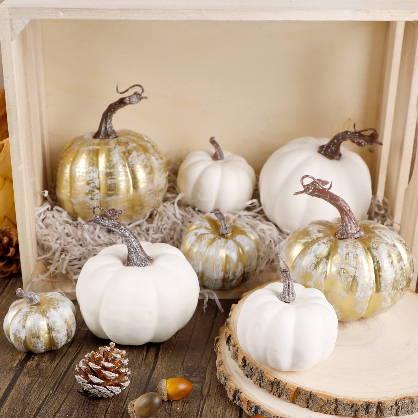 winemana 50pcs Fall Pumpkins Decor Set, Mini Artificial Gourd Fall Leaves Acorns Decorations for Home, Fall Centerpieces for Tables, Thanksgiving Vase Filler, Harvest Farmhouse Table Tiered Tray Set