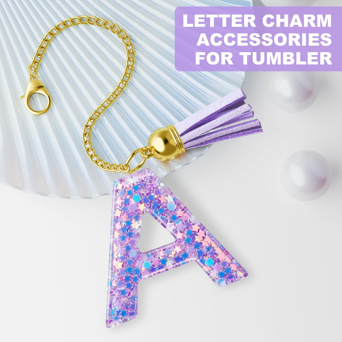 Letter Charm for Stanley Cup, 1PCS Purple Tumbler Accessories Charm for Handle, Initial Charm for Girls Women