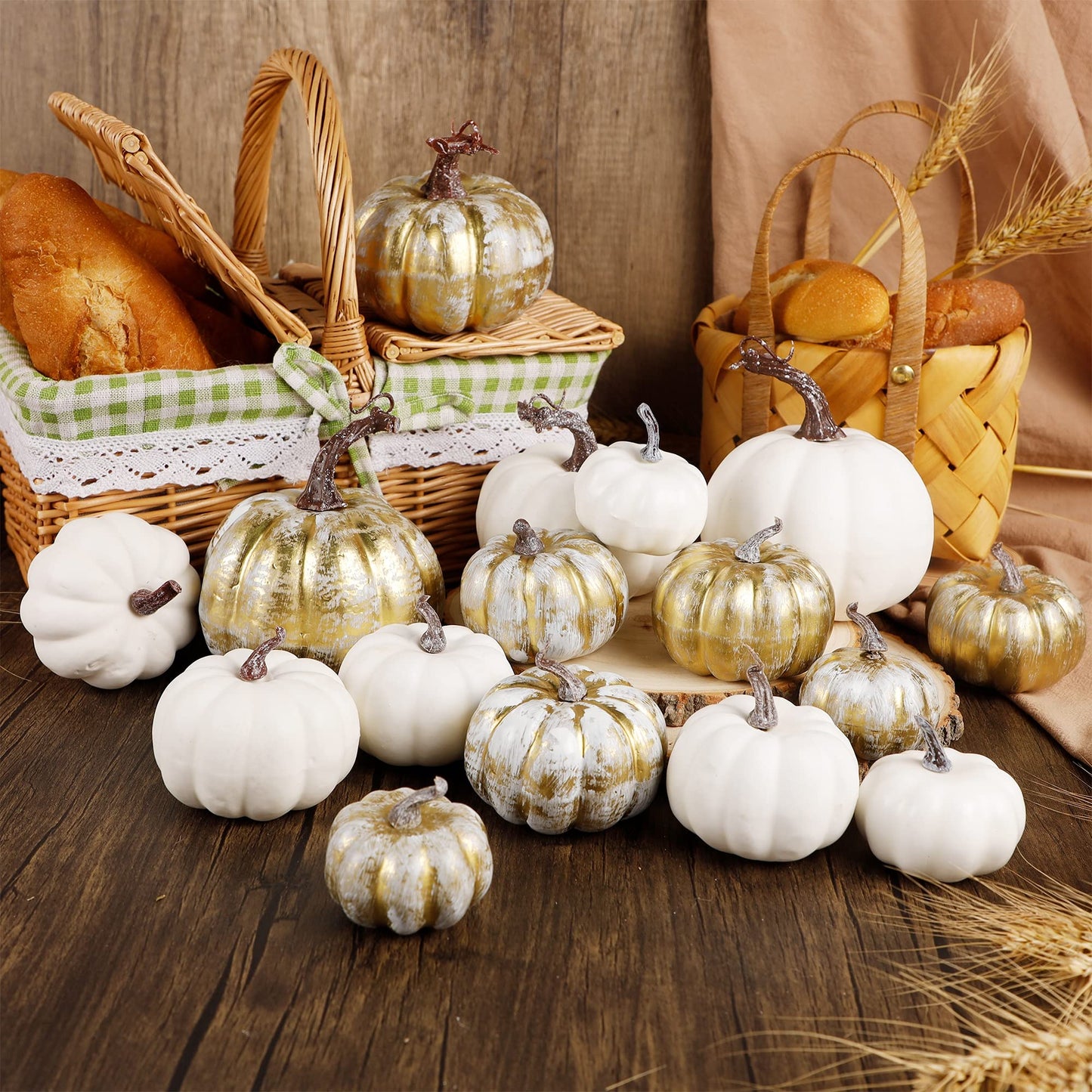 winemana 50pcs Fall Pumpkins Decor Set, Mini Artificial Gourd Fall Leaves Acorns Decorations for Home, Fall Centerpieces for Tables, Thanksgiving Vase Filler, Harvest Farmhouse Table Tiered Tray Set