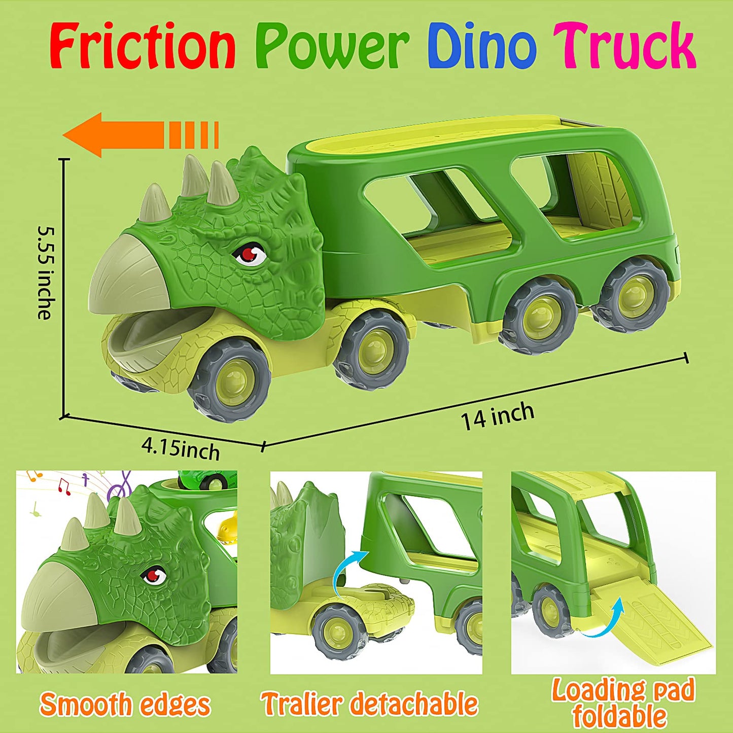 Veslier Dinosaur Car Toy for 2 3 4 5 Years Old Boys, Friction Power Carrier Truck with 4 Pack Small Pull Back Dino Car, Christmas Birthday Gift for 18+ Months Boy Girl Kids Toddlers