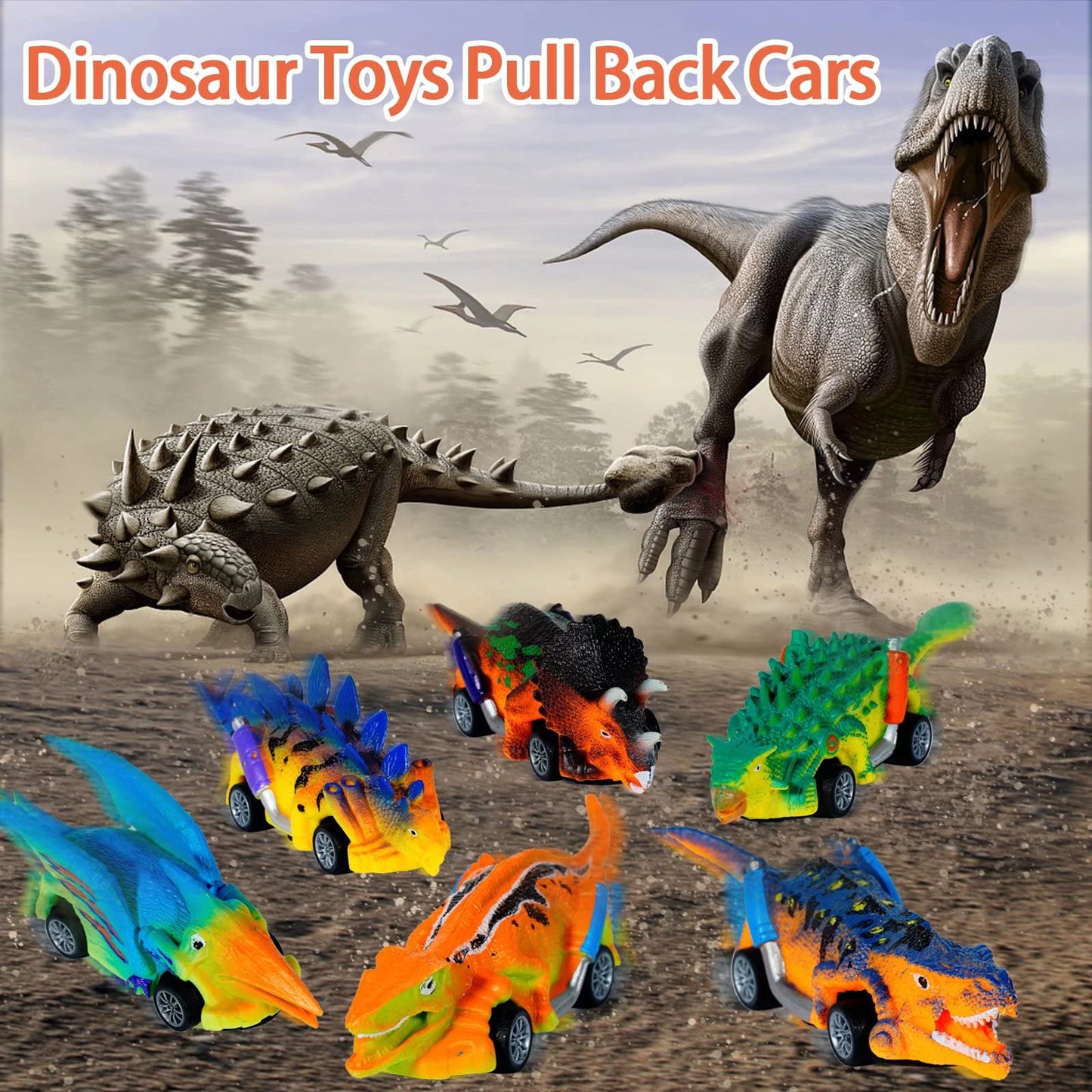 Dinosaur Toys 6 Pcs Pull Back Cars Dinosaur Toys for Kids 3-5 Toddler Boy Toys Age 3 4 5 and Up Dinosaur Car Toys for 3-7 Year Old Boys Girls Dinosaur Games Birthday Easter Gifts for Kids Party Favors