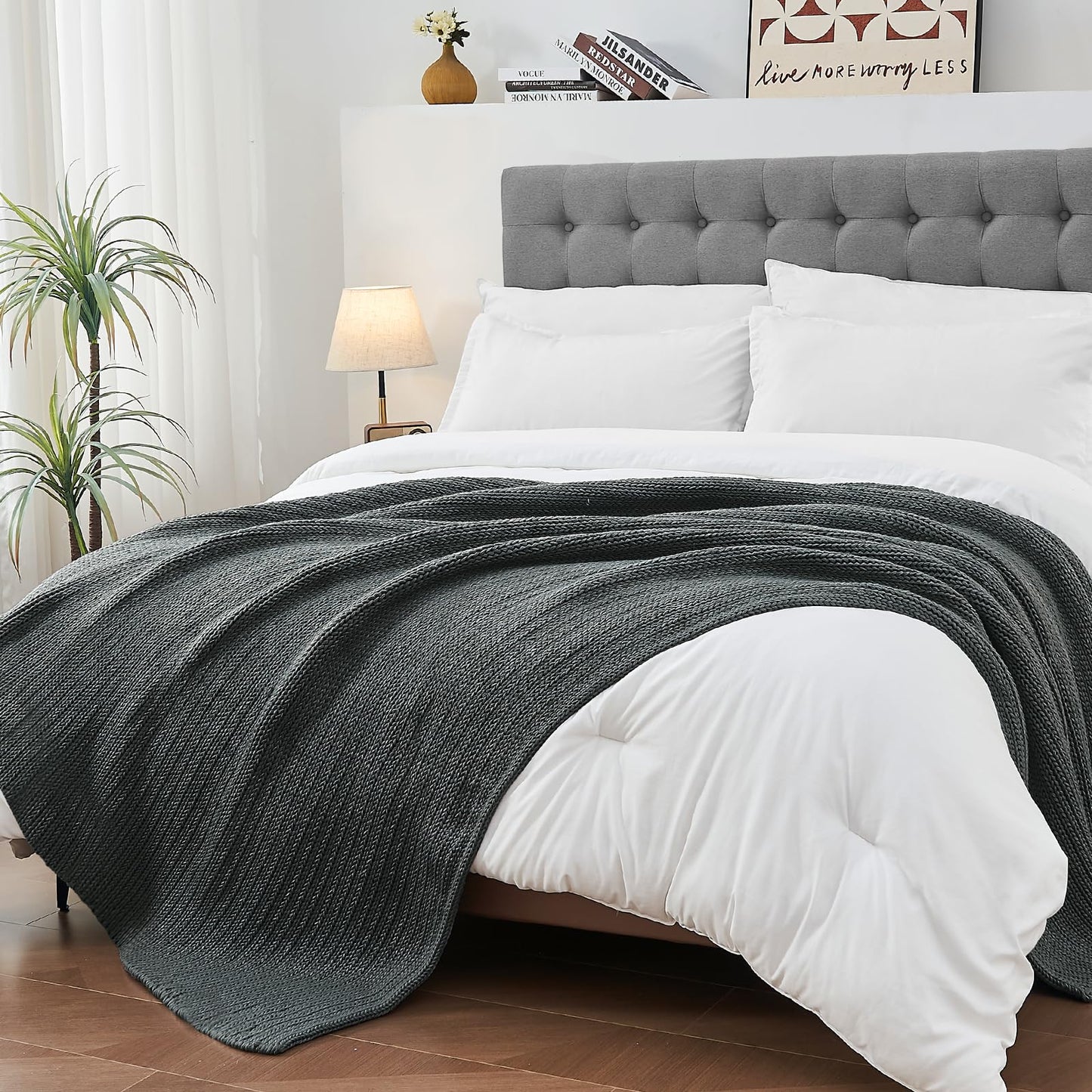 L'AGRATY Knitted Weighted Blanket - 60"x80" 15lbs Cooling Chunky Knit Heavy Blanket for Adults Braided Crochet Throw Thick Cable Yarn Knit Decorative Blanket No Beads Evenly Weighted Machine Washable