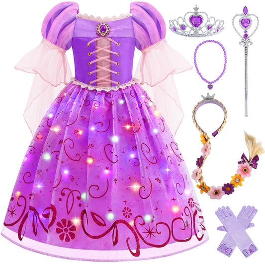 Light Up Princess Dresses for Girls Purple Lighted Princess Costume for Halloween Cosplay Party Birthday Carnival