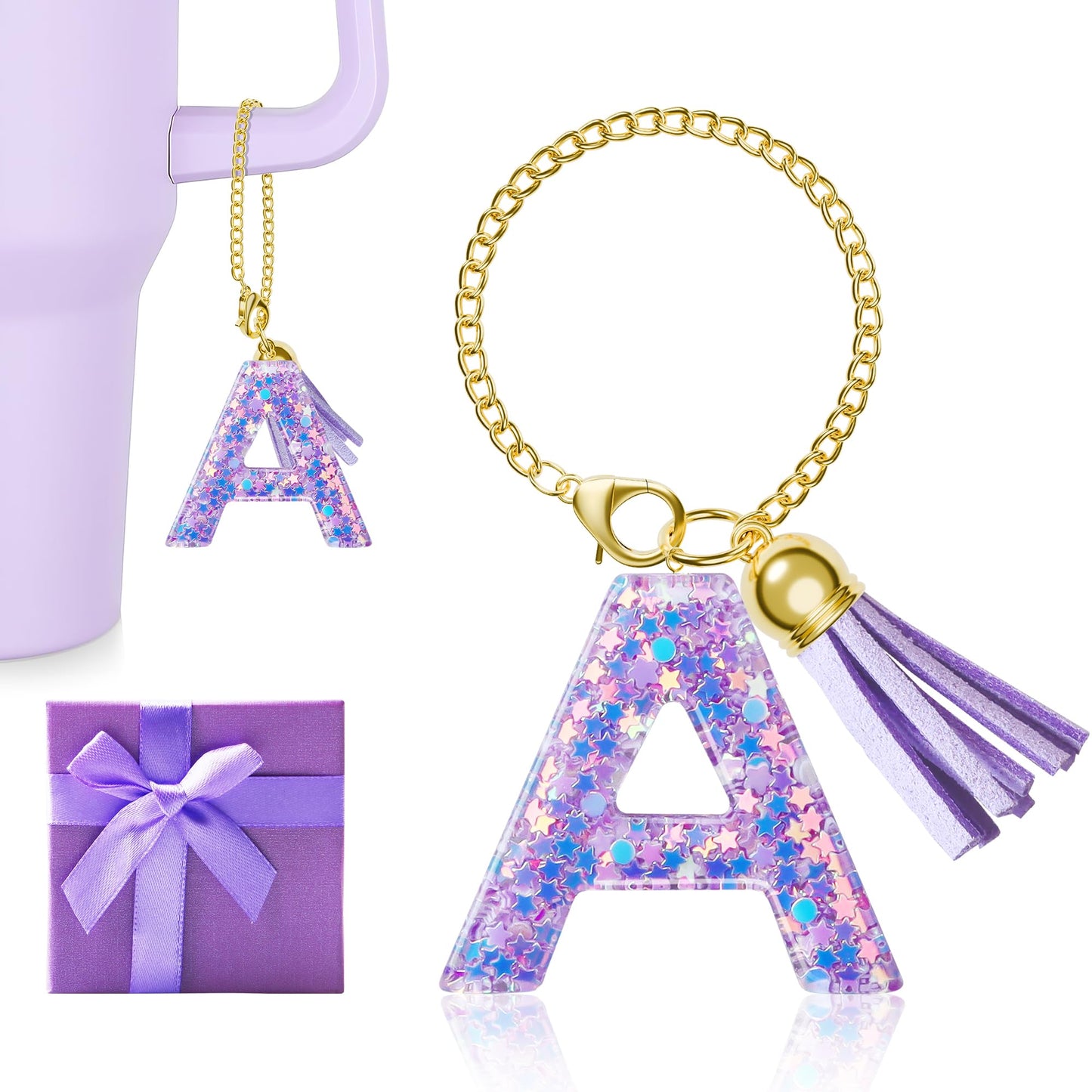 Letter Charm for Stanley Cup, 1PCS Purple Tumbler Accessories Charm for Handle, Initial Charm for Girls Women