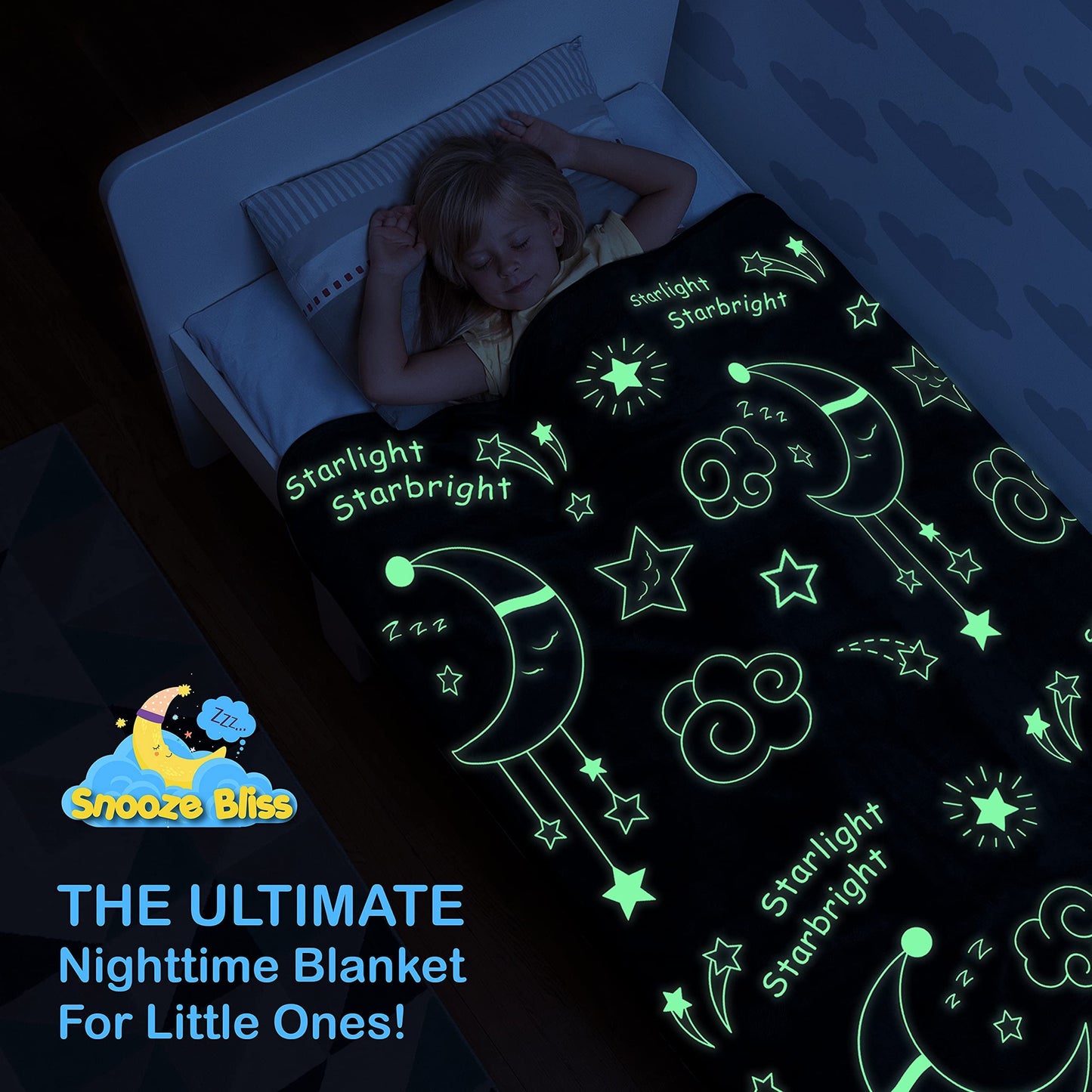 Glow in The Dark Dinosaur Blanket for Boys –Soft Plush Blue Fleece Throw Blanket. Great Dinosaur Gifts for Kids, Grandkids, Baby, Toddler, Birthday, Christmas! 8+ Hour Glow. (50”X60”)