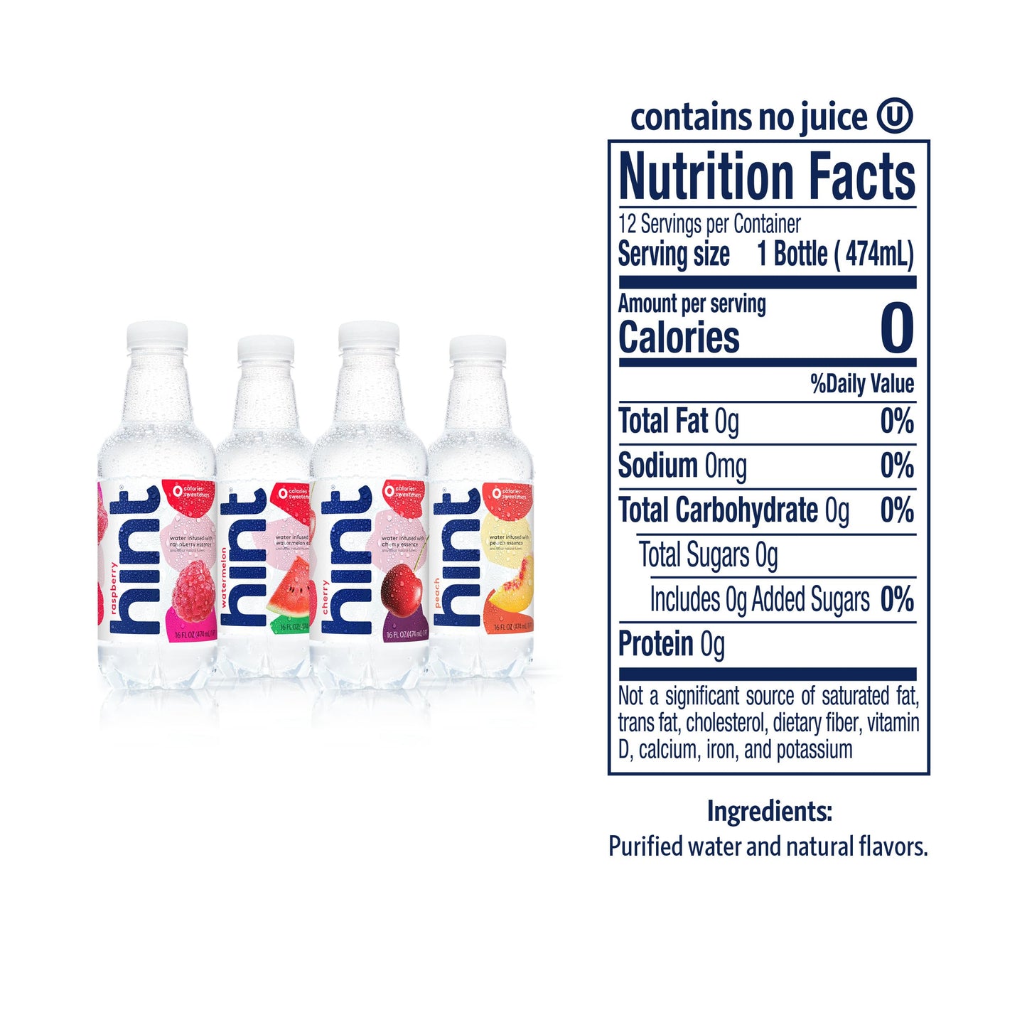 Hint Water Red Variety Pack, 3 Bottles Each of: Peach, Raspberry, Watermelon, and Strawberry Lemon, Zero Calories, Zero Sugar and Zero Sweeteners, 16 Fl Oz (Pack of 12)