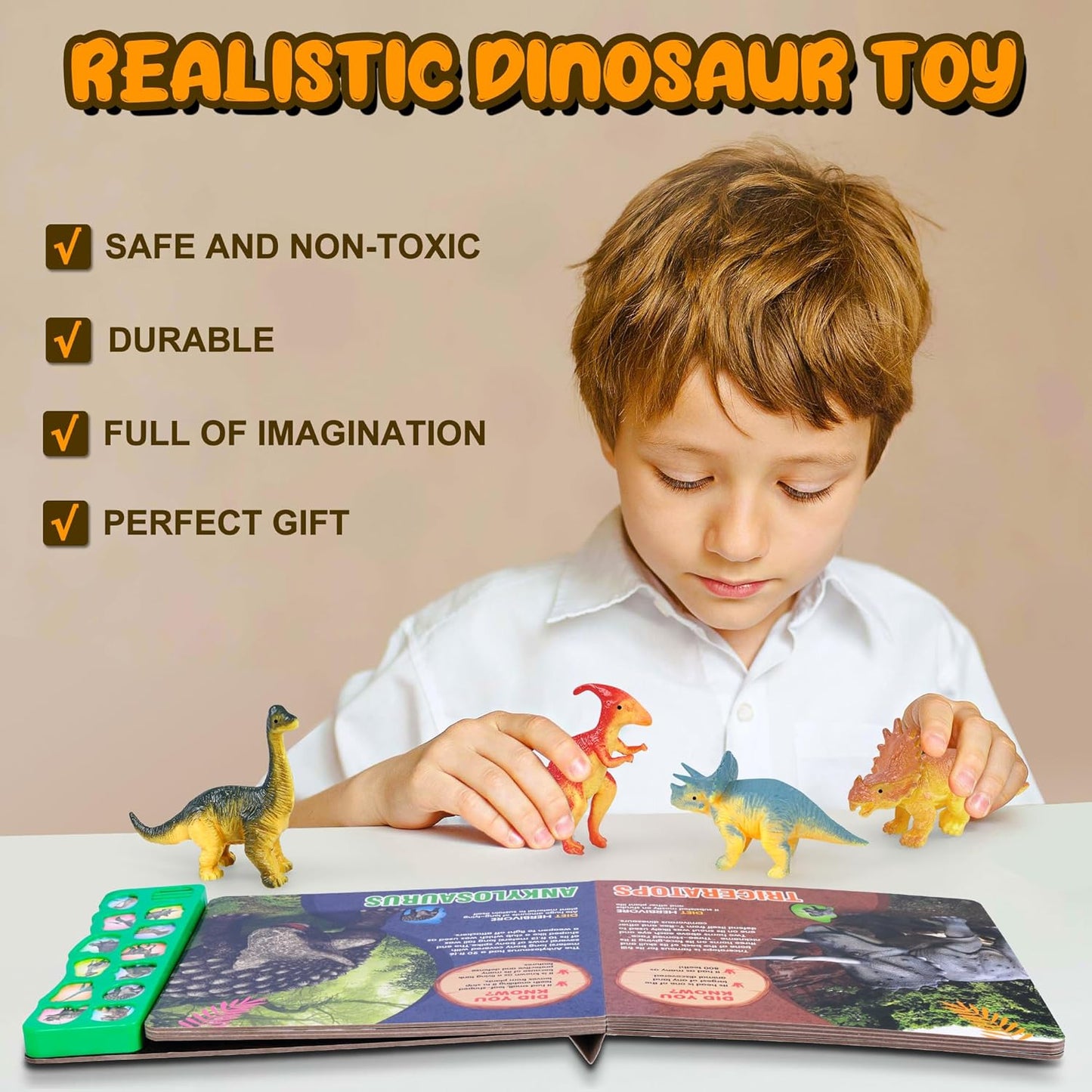 Dinosaur Toys,Dinosaur Sound Book with Pack of 12 Toy Figures,Realistic Roars,Interactive Perfect for Kids Dinosaurs Educational Toys for 3 4 5 6Year Old Boys&Girls