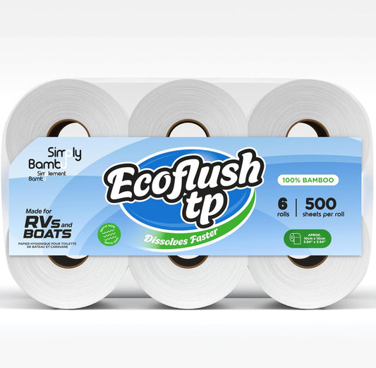 RV Toilet Paper, Septic Tank Safe, 500 Sheets, 6 Rolls, 2ply, Dissolves Faster, Simply Bambu (6)