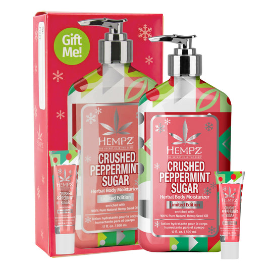 Hempz Crushed Peppermint Sugar Gift Set, Body Lotion and Lip Balm, for Men & Women