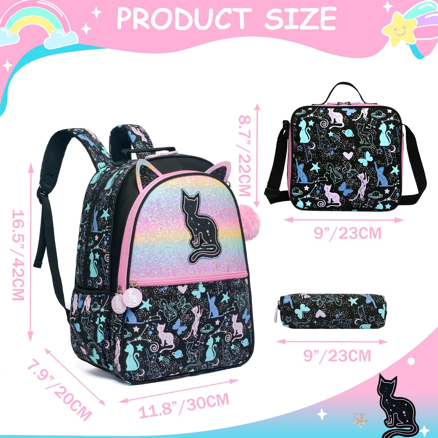 Meetbelify Backpacks for Girls,Kids School Backpacks with Lunch Box for Elementary Preschool Students Cute Panda Sequin Travel Backpack 3 in 1 Bookbag Set for Girls