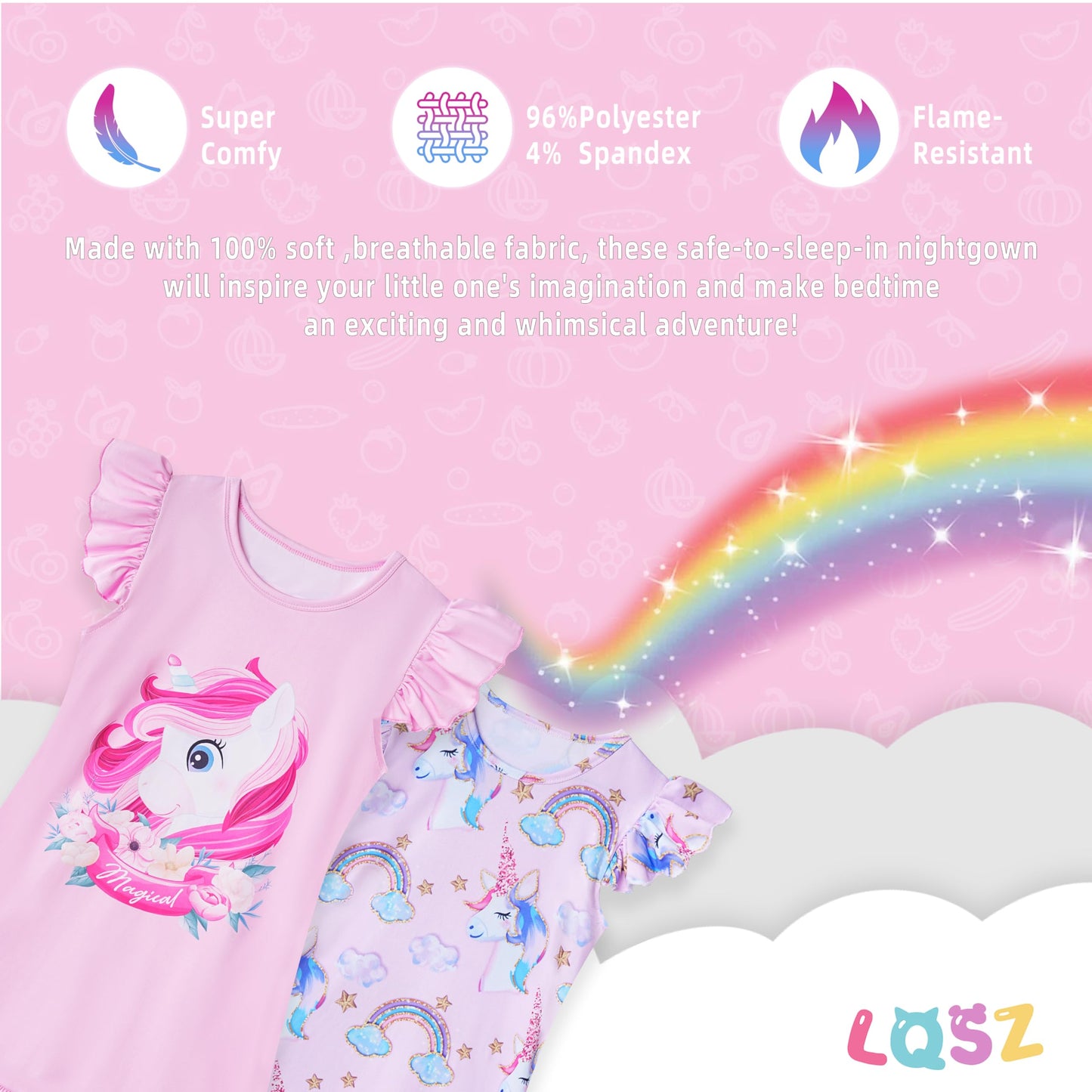 LQSZ 2Pcs Girls Nightgowns 3-10 Years Flutter Short Sleeves Nightdress Nightie Dress Sleepwear Pajamas for Little Girls