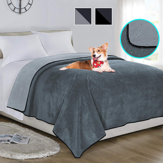 Softan Waterproof 100% Leak Proof Blanket for Baby Adults Pets Dogs Cats, Pee Proof, 3 Layer Protector for Bed, Sofa Couch and Other Furniture, 70"x90", Charcoal | Light Grey, Reversible Lightweight