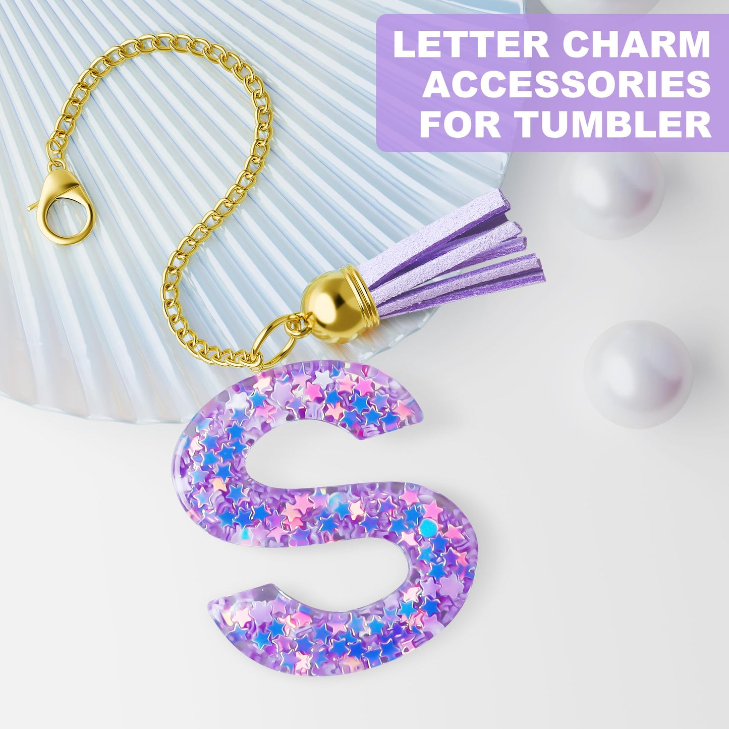 Letter Charm for Stanley Cup, 1PCS Purple Tumbler Accessories Charm for Handle, Initial Charm for Girls Women