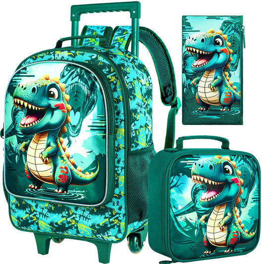 3PCS Rolling Backpack for Girls Boys, Kids Roller Wheeled Bookbag with Lunch Box, Backpacks with Wheels for Elementary