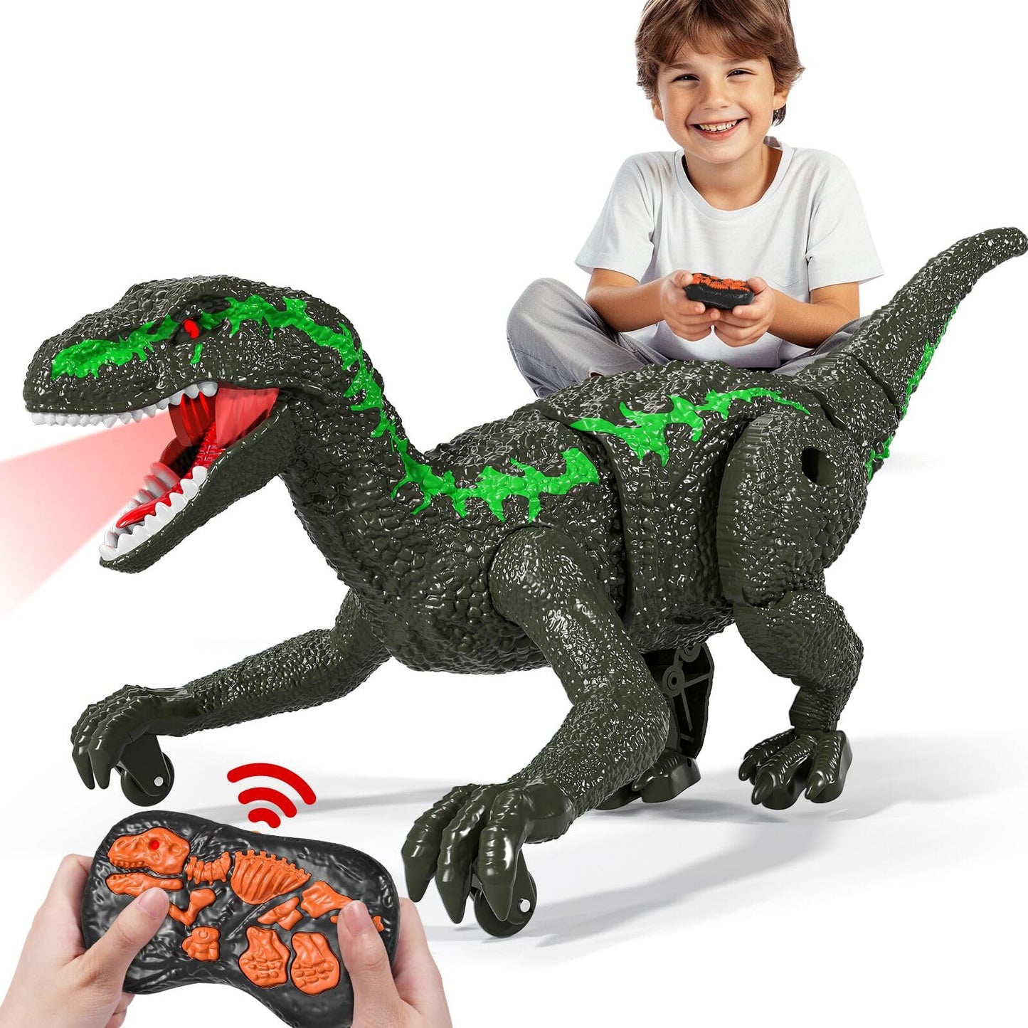 Remote Control Velociraptor Toy for Kids 4-7 Years, Electric Stunt Realistic Walking Jurassic Velociraptor with Lights and Sounds, Rechargeable Dinosaur Robot Birthday Gift for Boys 3+