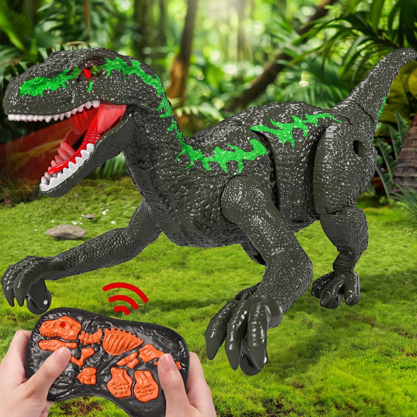 Remote Control Velociraptor Toy for Kids 4-7 Years, Electric Stunt Realistic Walking Jurassic Velociraptor with Lights and Sounds, Rechargeable Dinosaur Robot Birthday Gift for Boys 3+